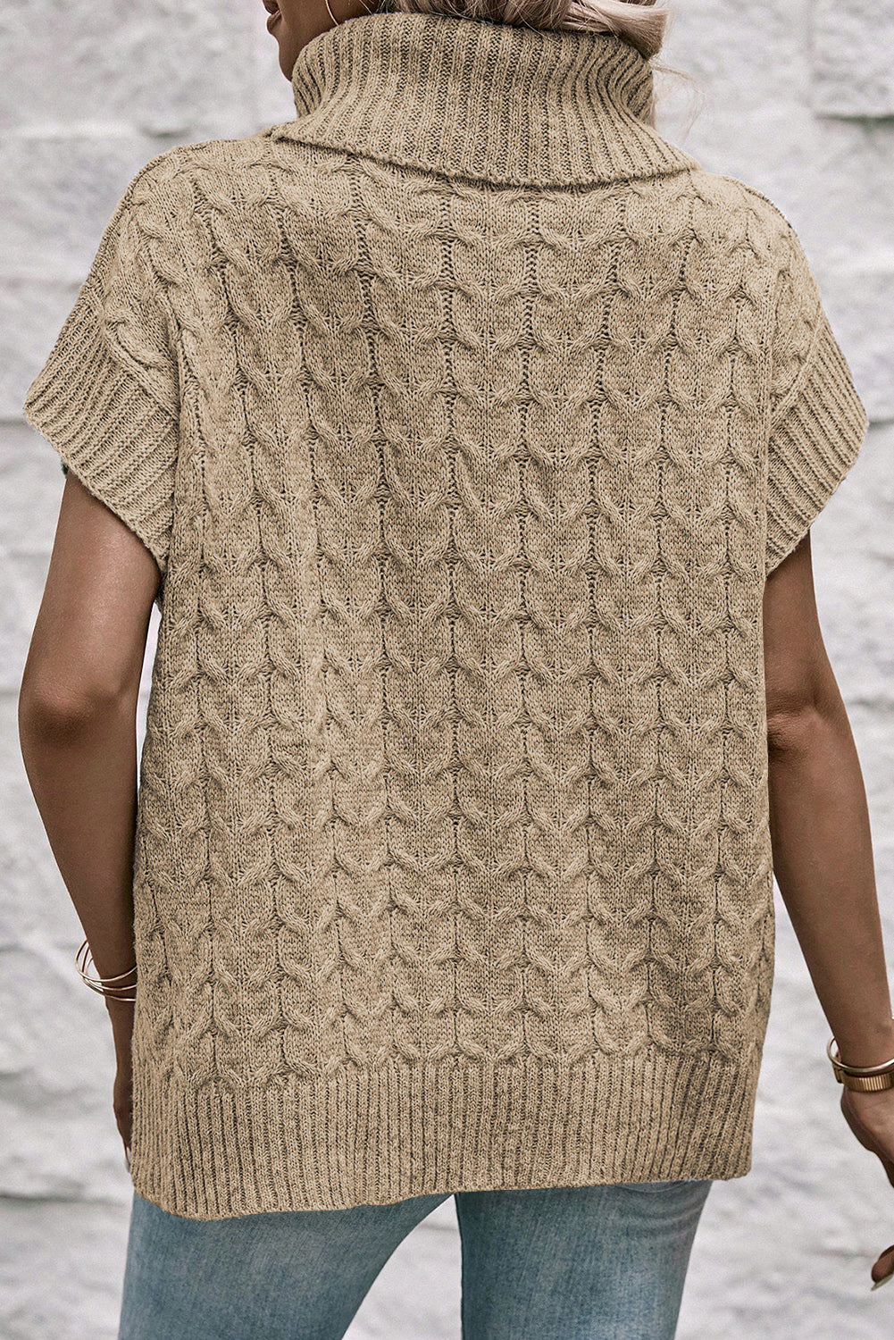 Cable Knit Turtleneck Batwing Sleeve Sweater