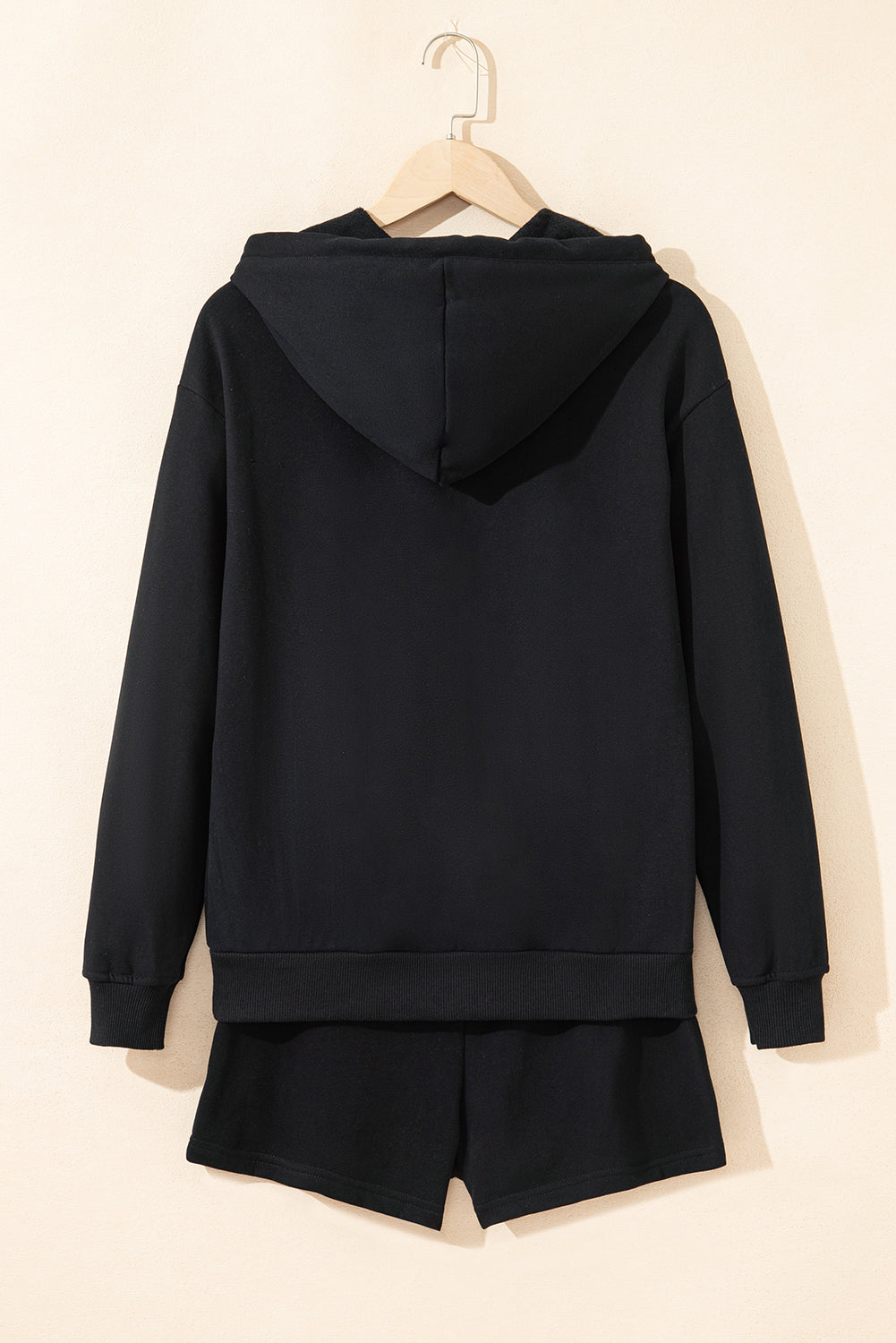 Button Drawstring Hooded Pullover and Casual Short Set