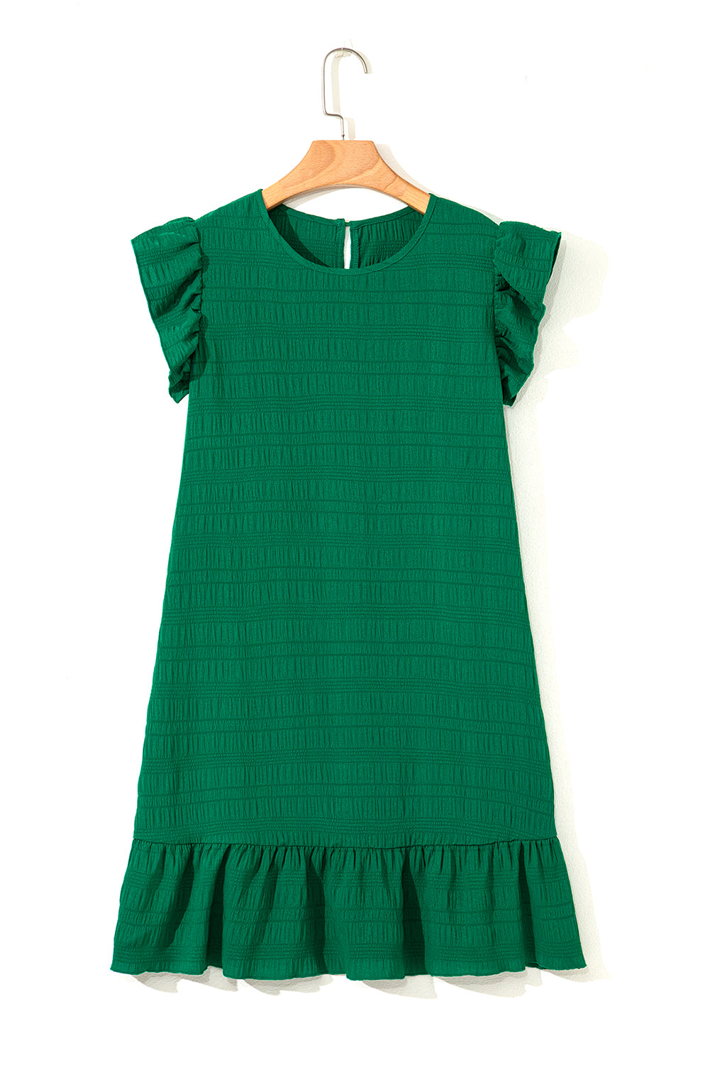 Textured Flutter Sleeve Ruffled Mini Dress