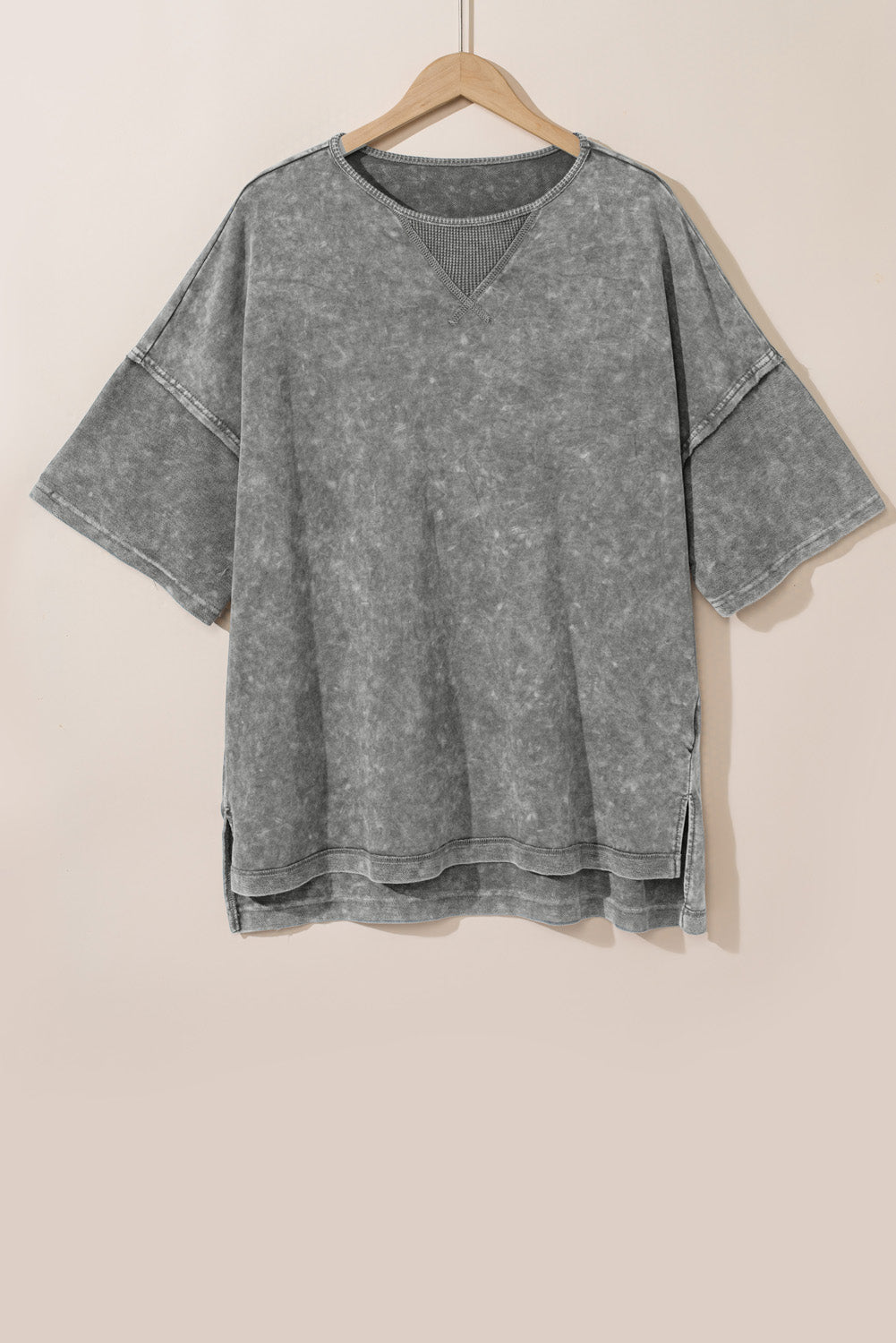 Mineral Wash Drop Sleeve Patchwork Plus Tee