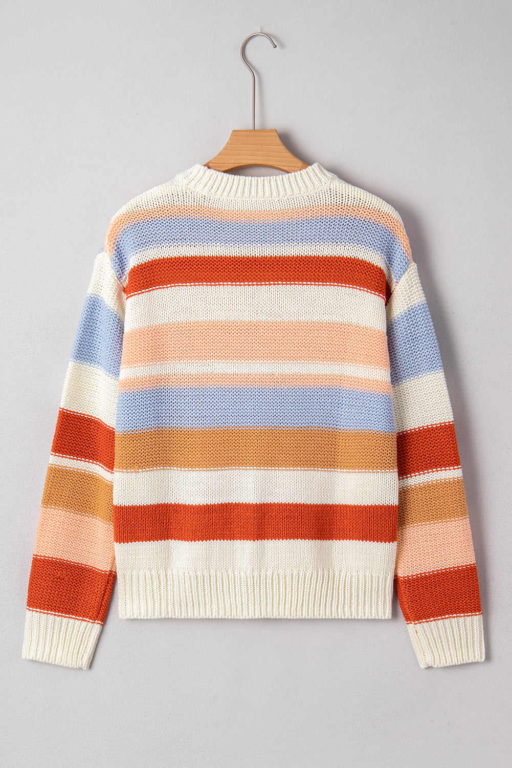 Striped Colorblock Round Neck Drop Shoulder Sweater