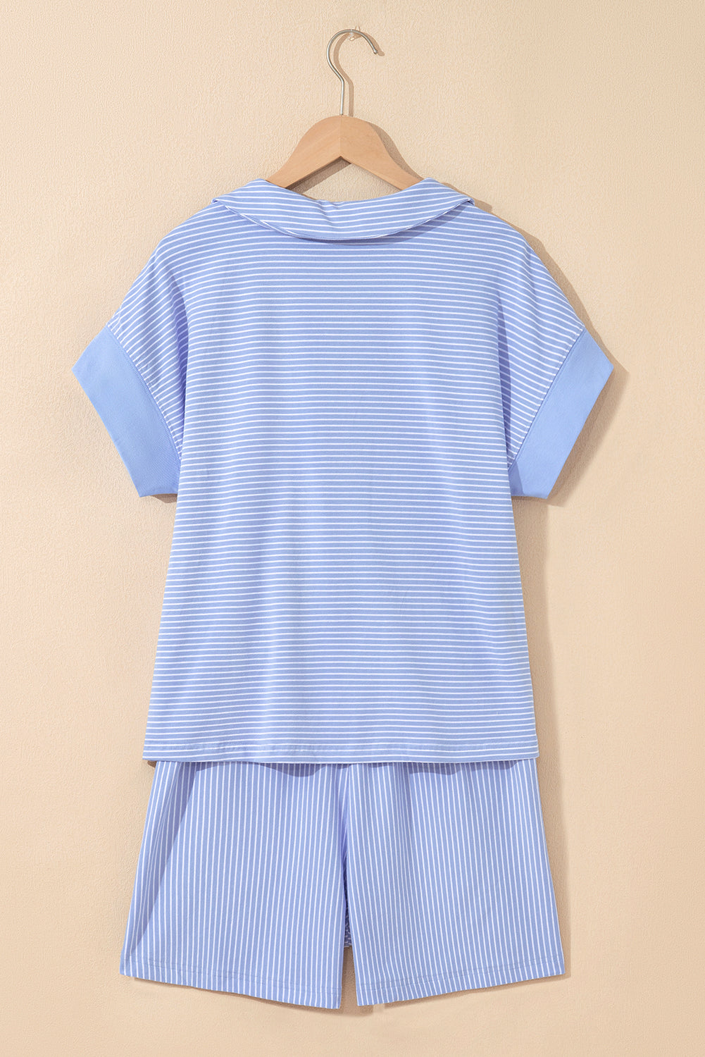 Stripe Dolman Sleeve Polo Shirt and Drawstring Shorts Set