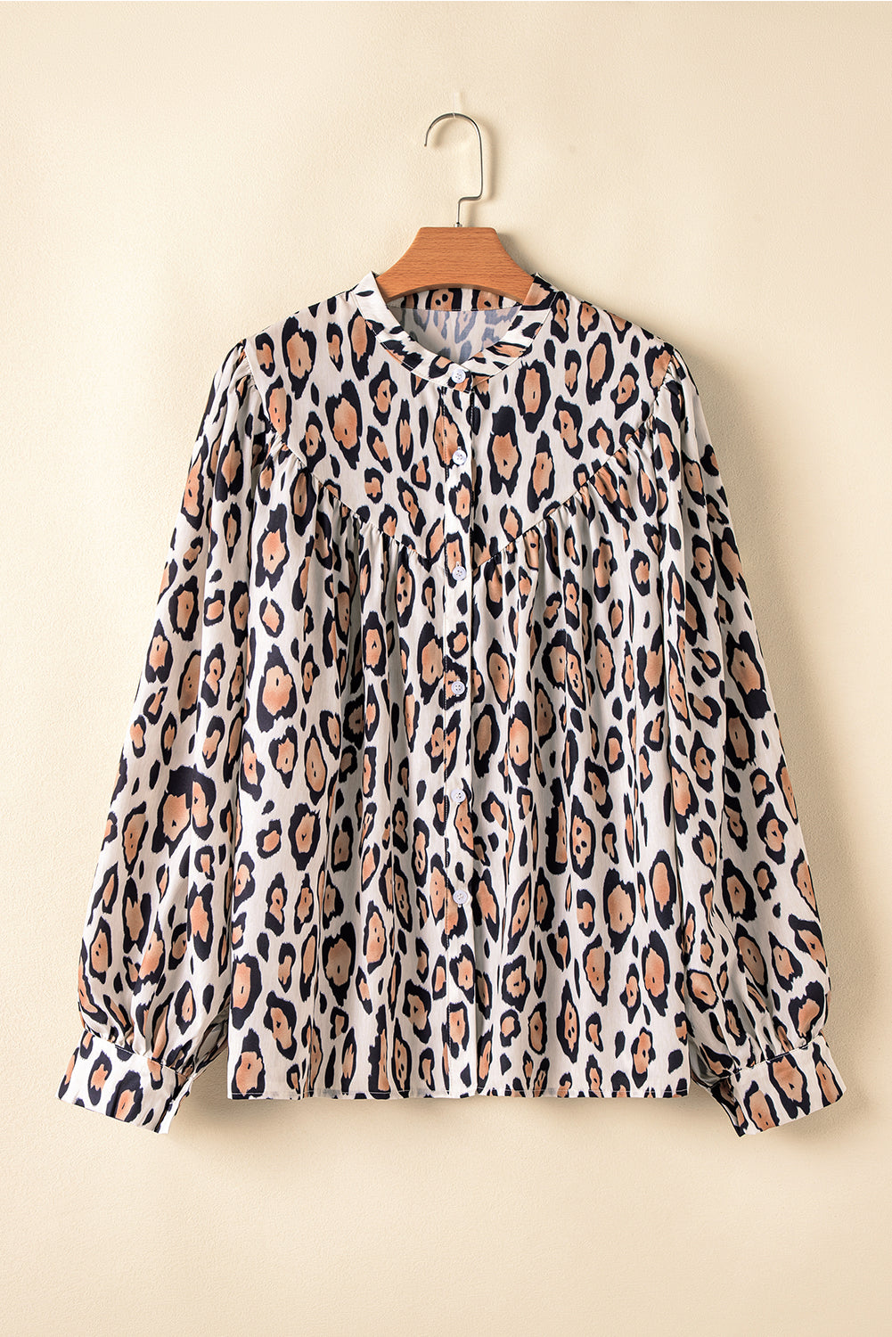 Oversized Leopard Print Balloon Sleeve Casual Shirt