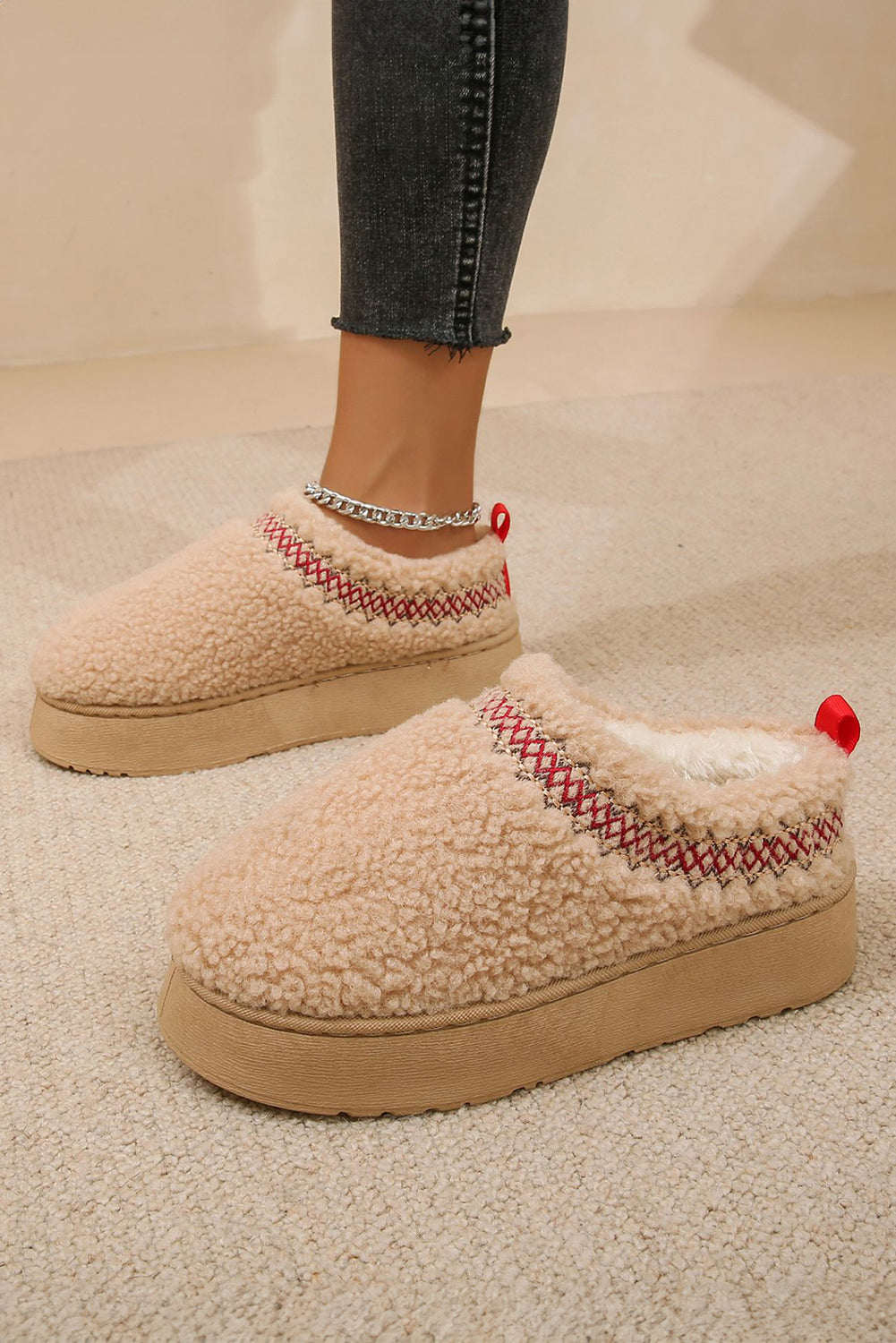 Embroidered Sherpa Plush Thick Sole Snow Boots