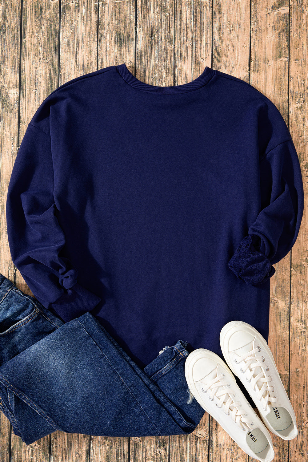 Solid O Neck High Low Hem Pullover Sweatshirt