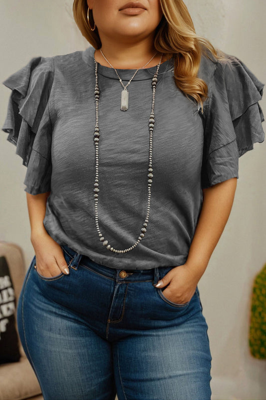 Double Ruffled Short Sleeve Plus Size Top