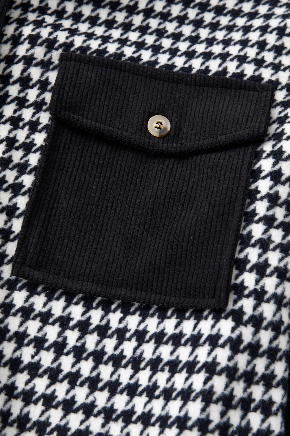 Houndstooth Corduroy Patchwork Flap Pocket Shacket