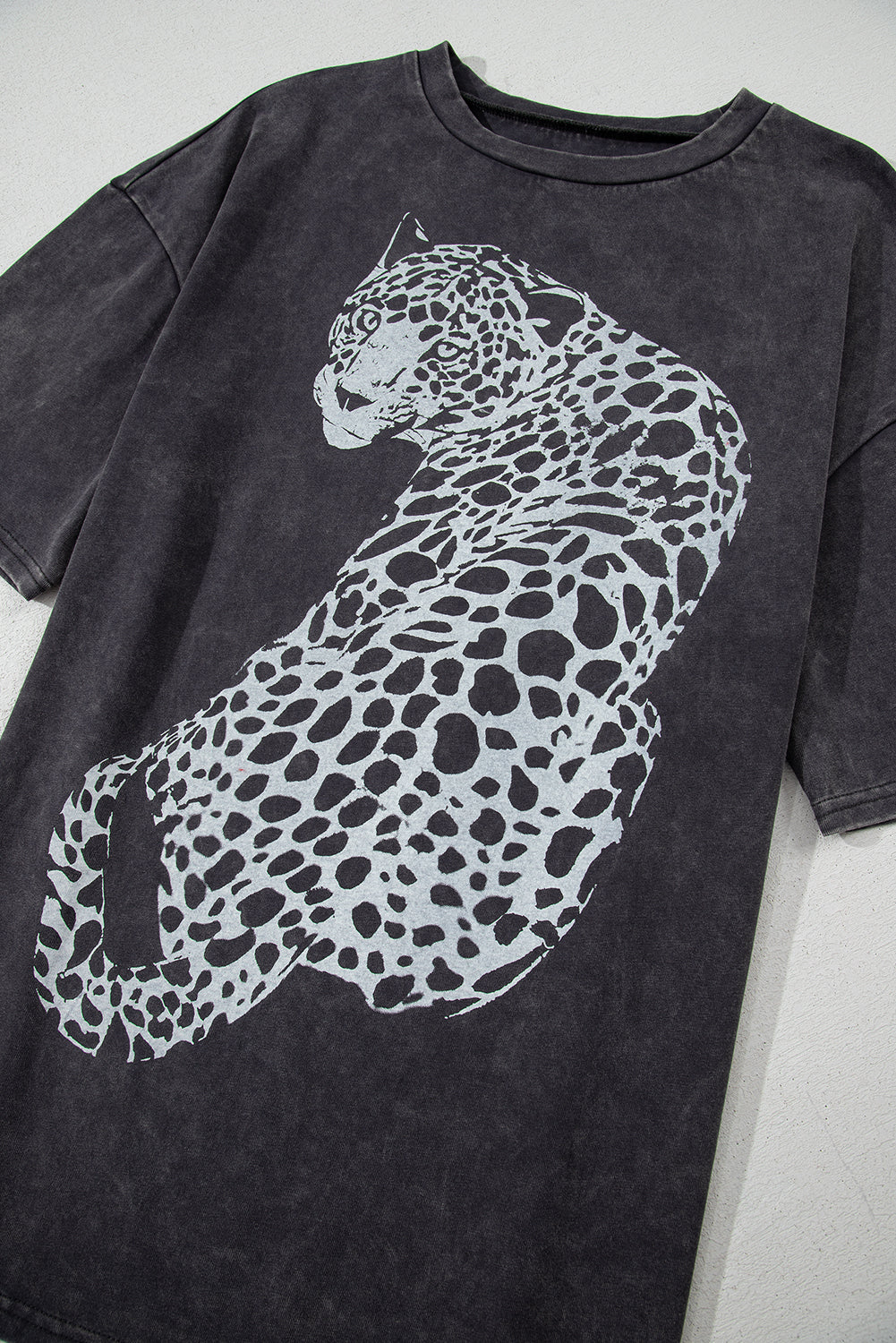 Vintage Cheetah Printed Mineral Wash Graphic Tee