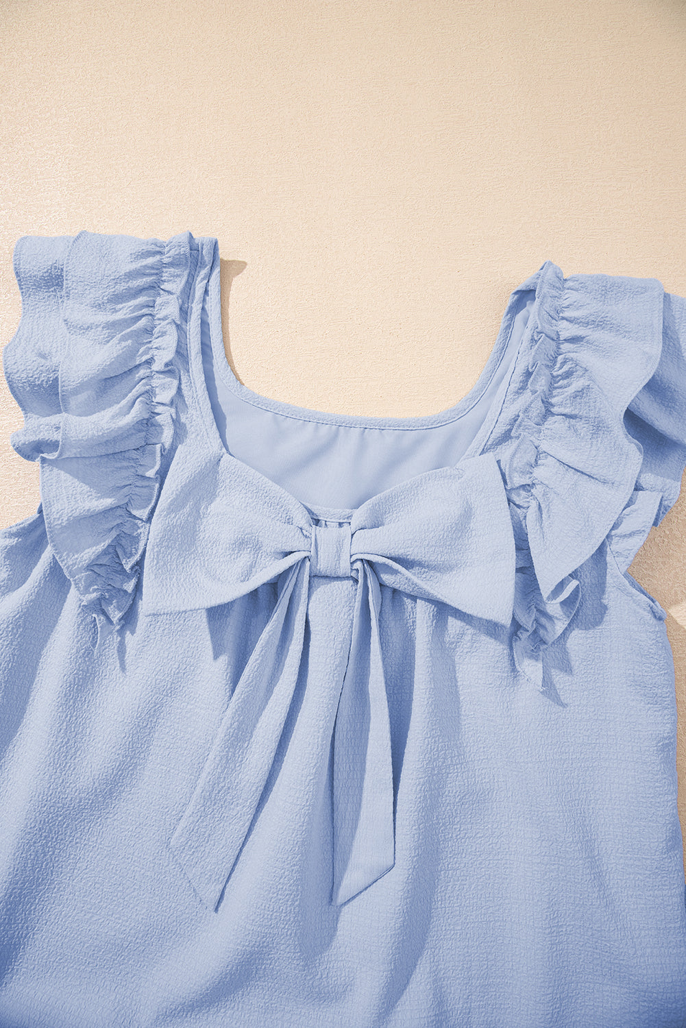 Textured Flutter Sleeve Square Neck Bow Back Mini Dress
