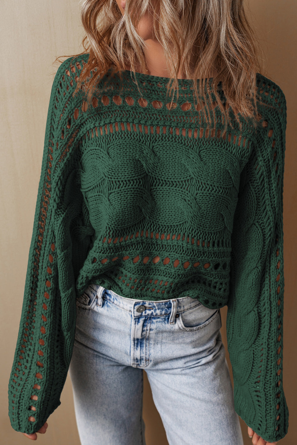 Hollow-out Cable Knit Cropped Sweater