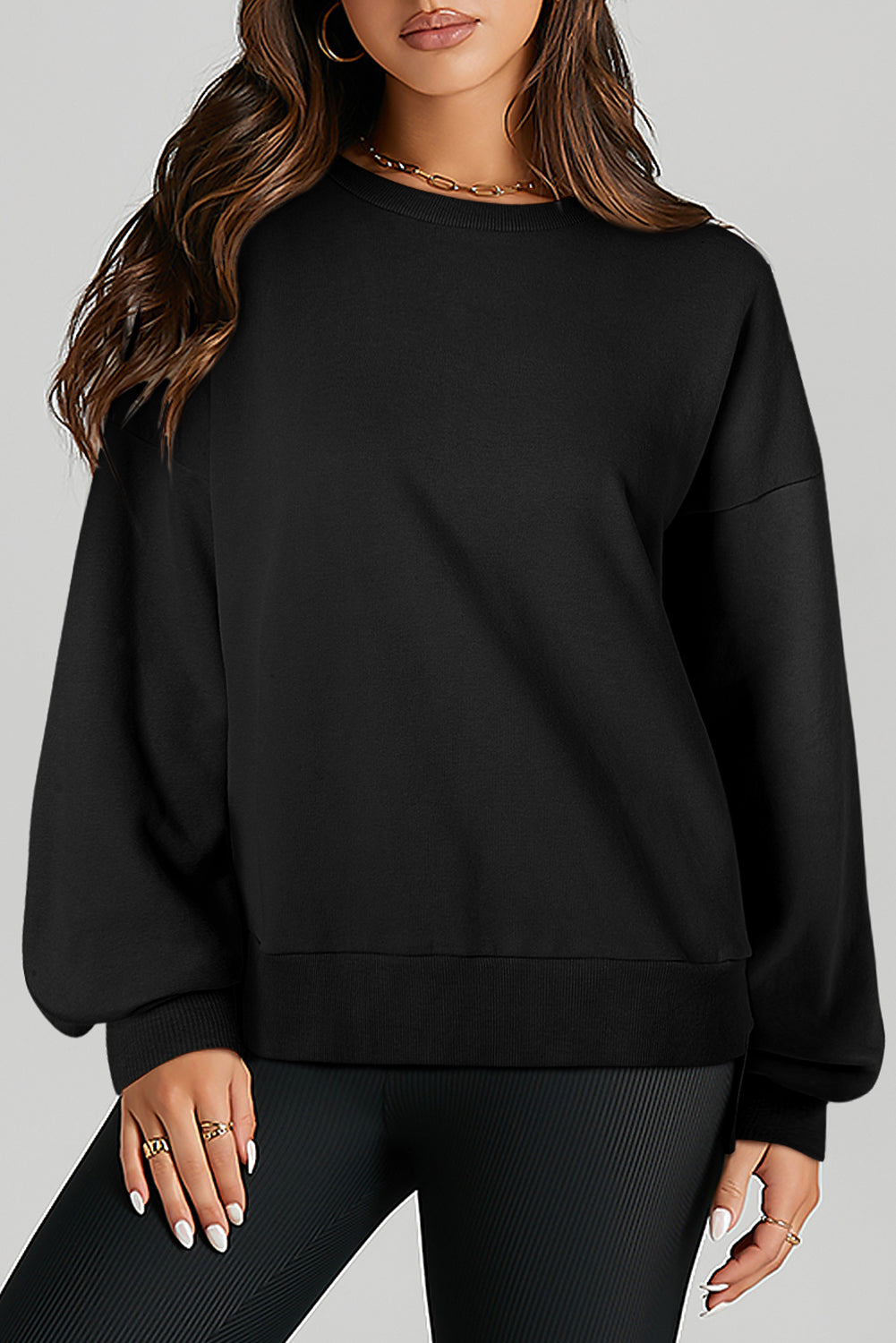 Solid O Neck High Low Hem Pullover Sweatshirt