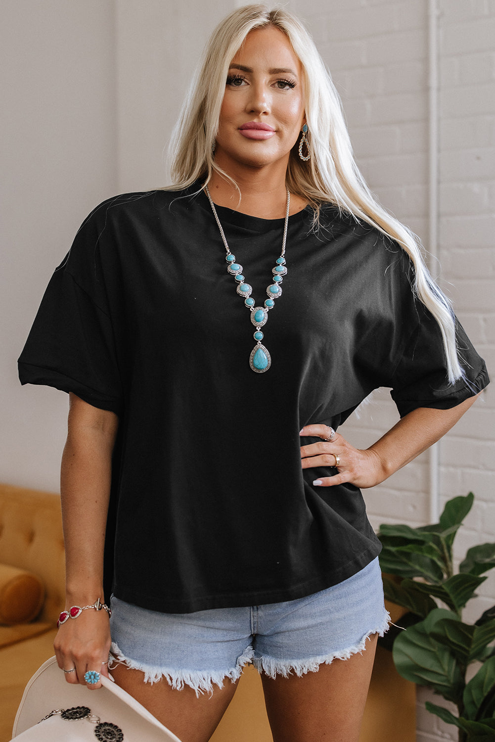 Loose Half Sleeve Hi Low Hem T Shirt