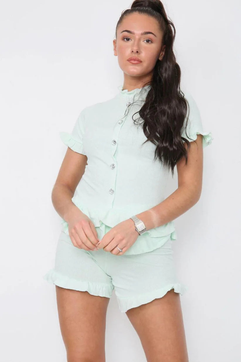 Diamond Frilled Edge Short Co-Ord Set