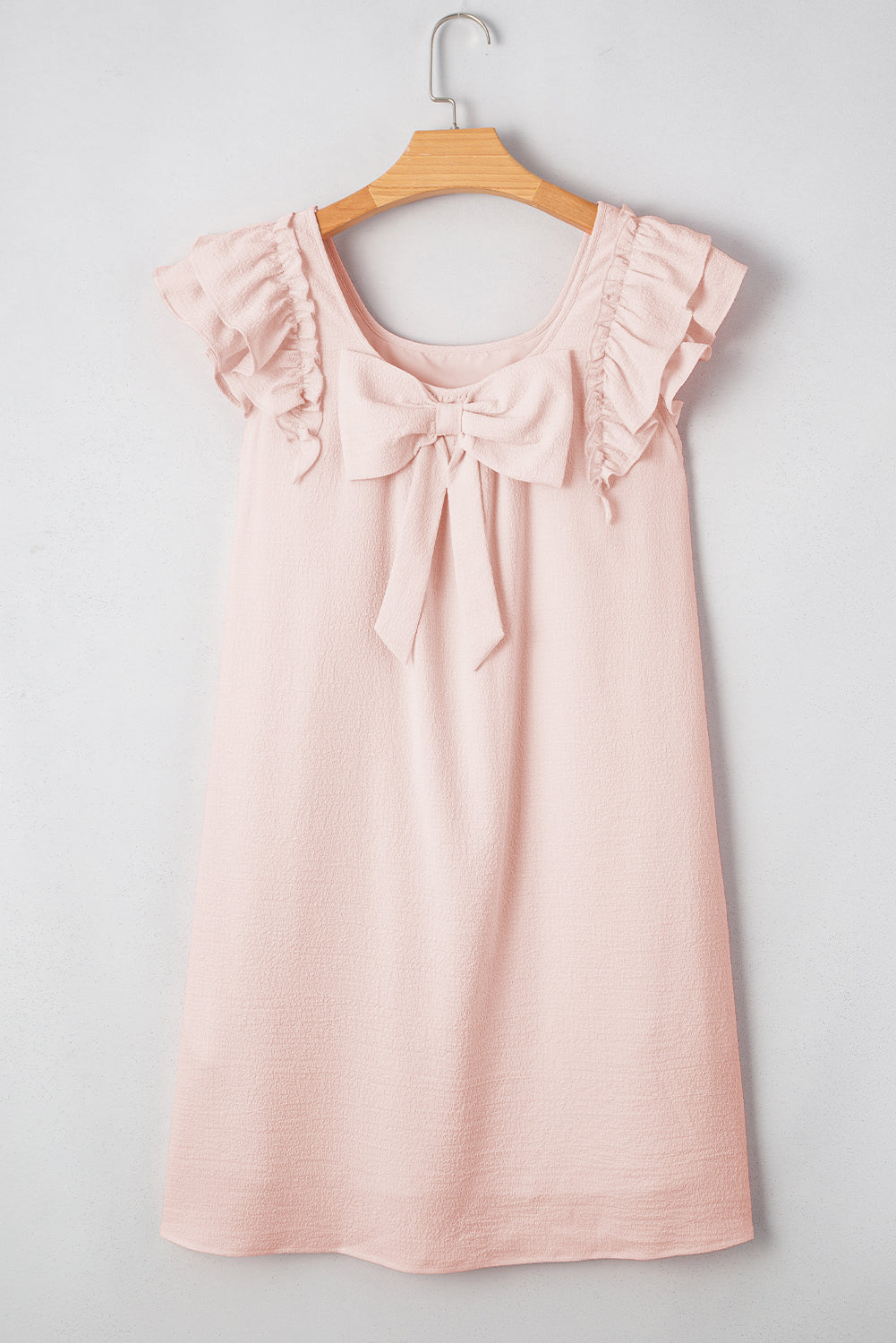 Textured Flutter Sleeve Square Neck Bow Back Mini Dress