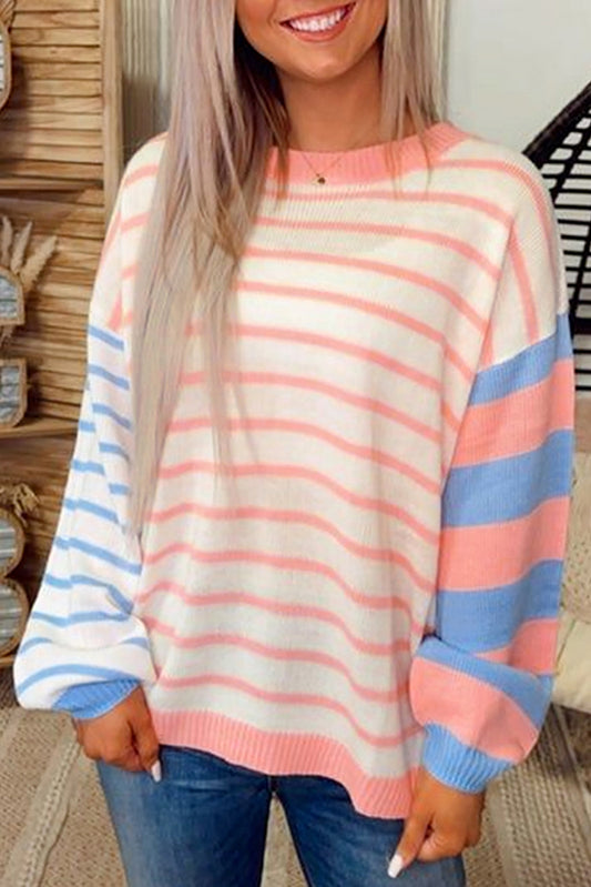 Colorblock Striped Drop Shoulder Cozy Sweater