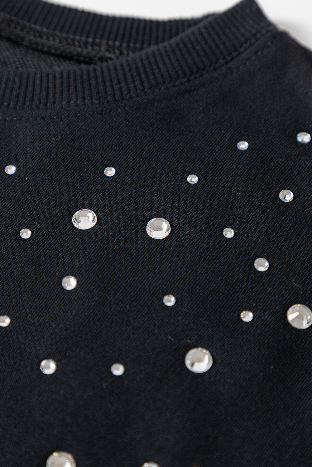 Rhinestone Embellished Drop Shoulder Ribbed Cuffs Sweatshirt