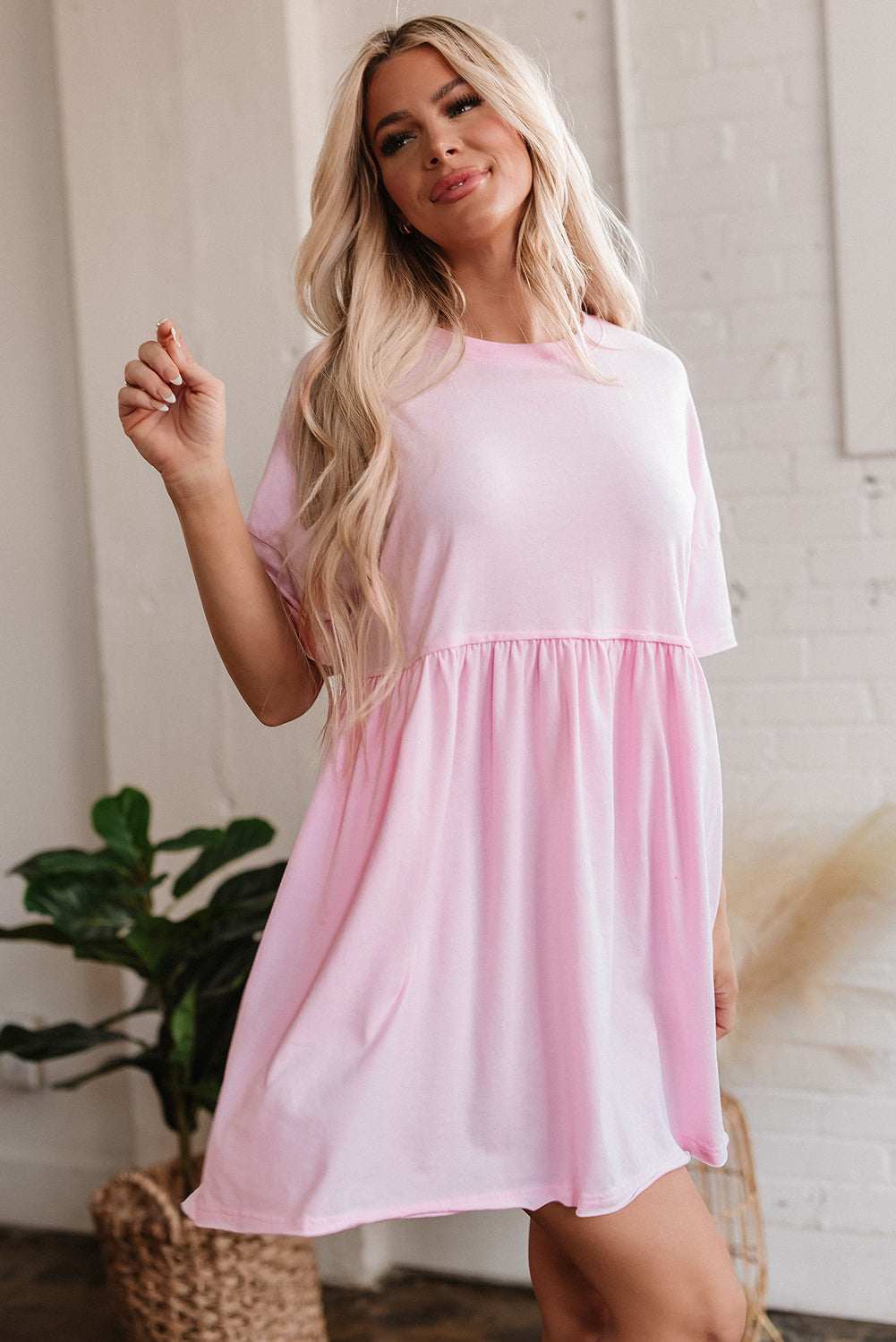 Solid Color Pocketed Raw Edge Babydoll Dress