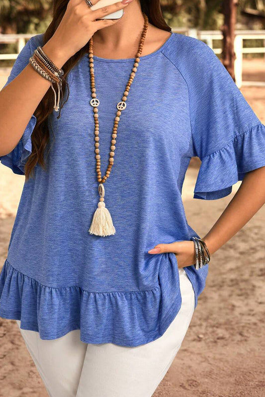 Ruffled Short Sleeve Plus Size Casual Blouse