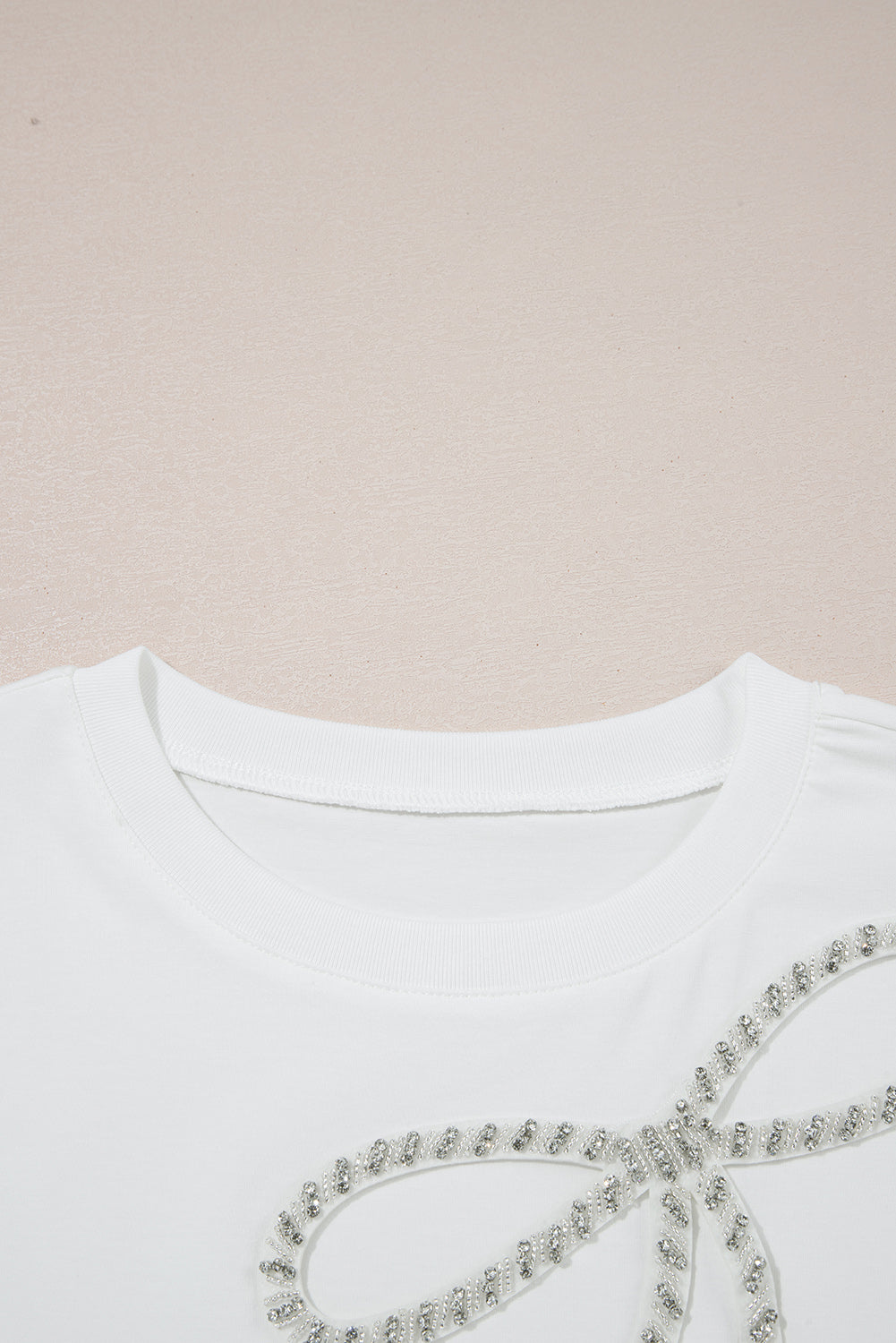 Rhinestone Bow Embellished Round Neck Tee