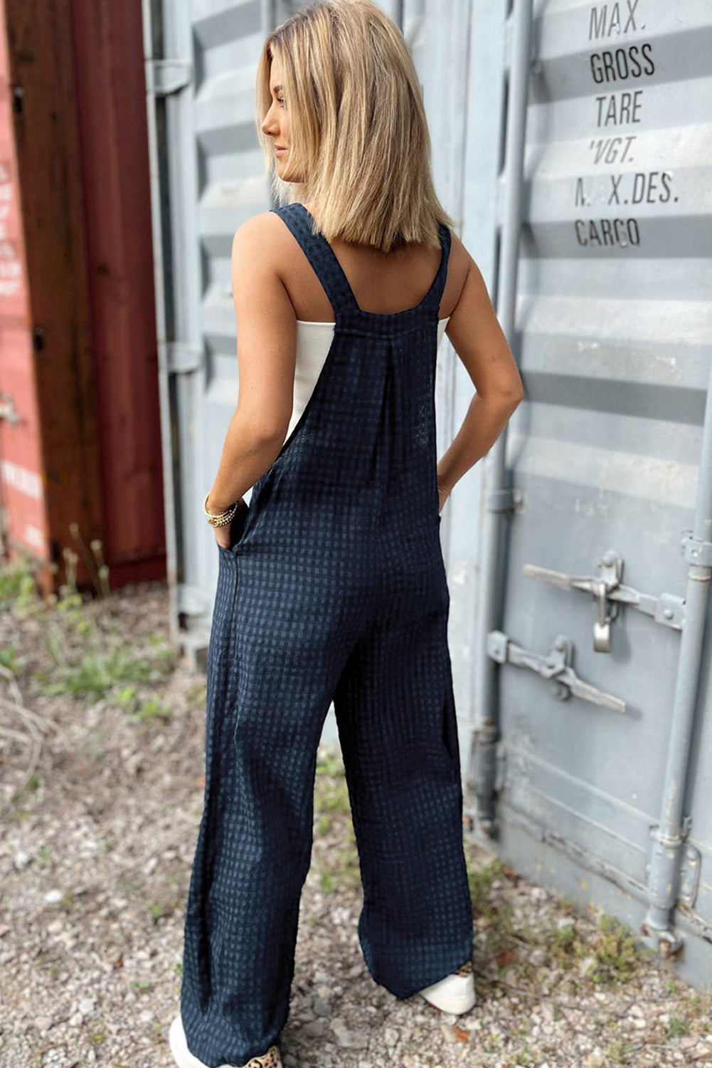 Plaid Print Buttoned Pocketed High Waist Overall