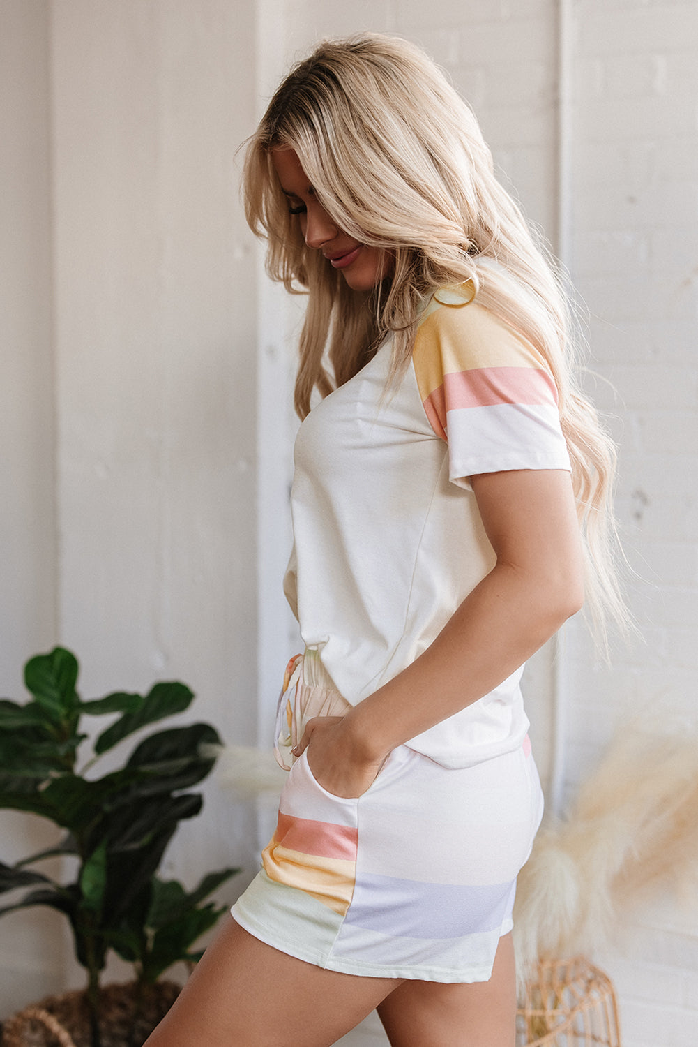 Rainbow Striped T Shirt and Shorts Set