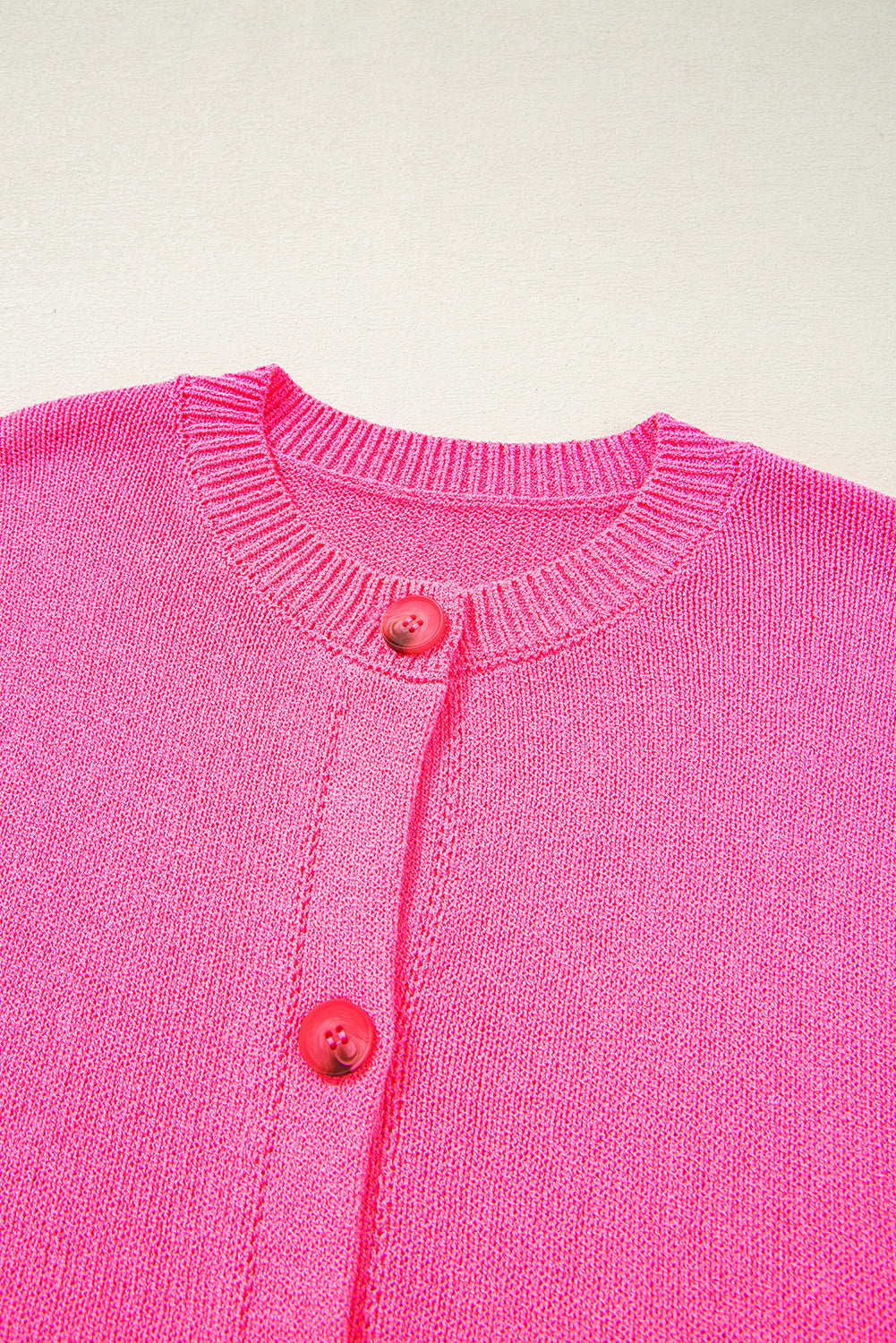 Distressed Hem Short Sleeve Knitted Button Front Sweater