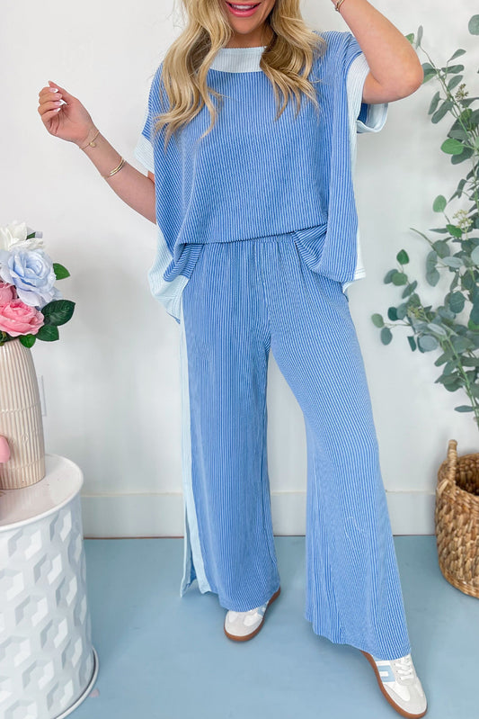 2-tone Colorblock Patchwork Corded 2pcs Outfit