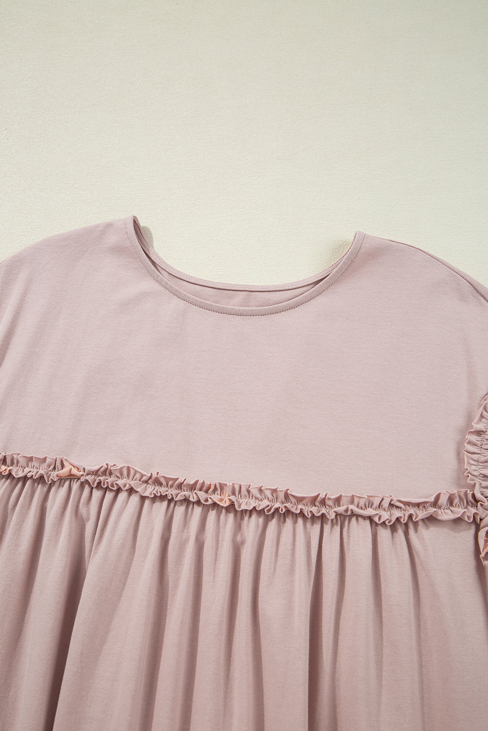 Frilled Trim Crew Neck Loose Fit Mini Dress