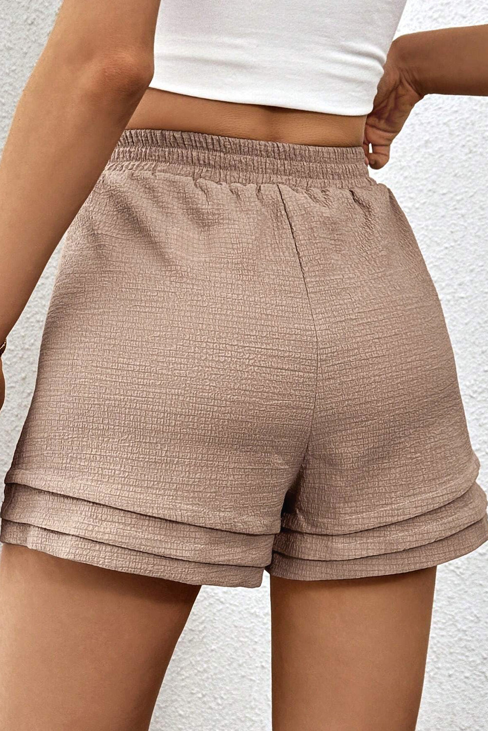 Textured Tiered Edge High Waist Casual Shorts