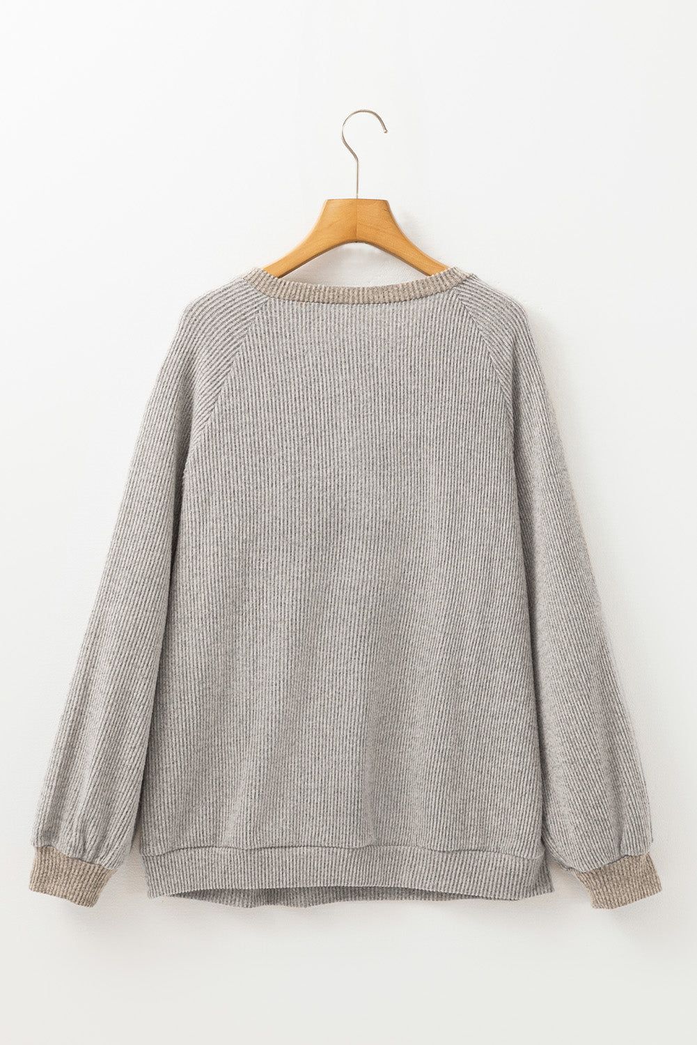 Color Contrast Ribbed Loose Fit Long Sleeve Top