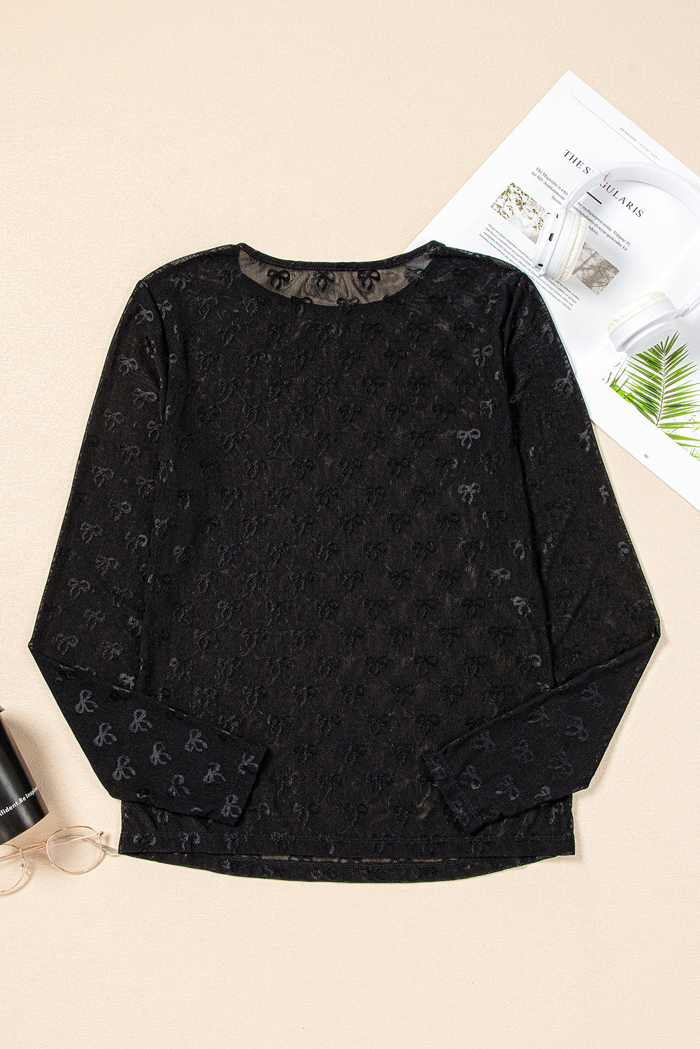 Mesh Bow Pattern Long Sleeve Top