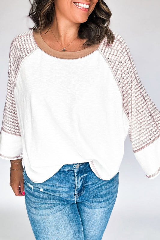 Striped Bracelet Sleeve Raglan Patchwork Top