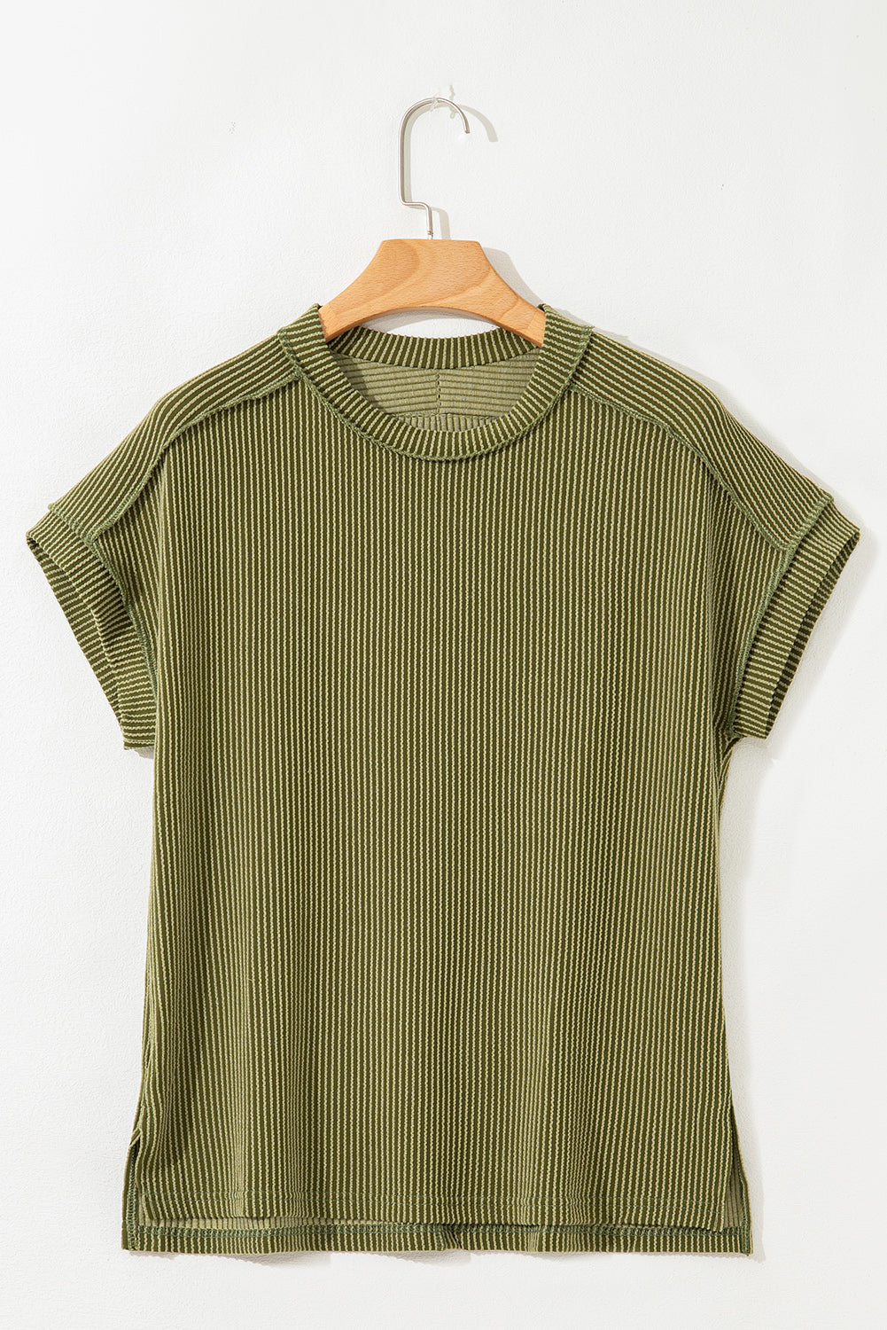 Textured Knit Exposed Stitching T-shirt