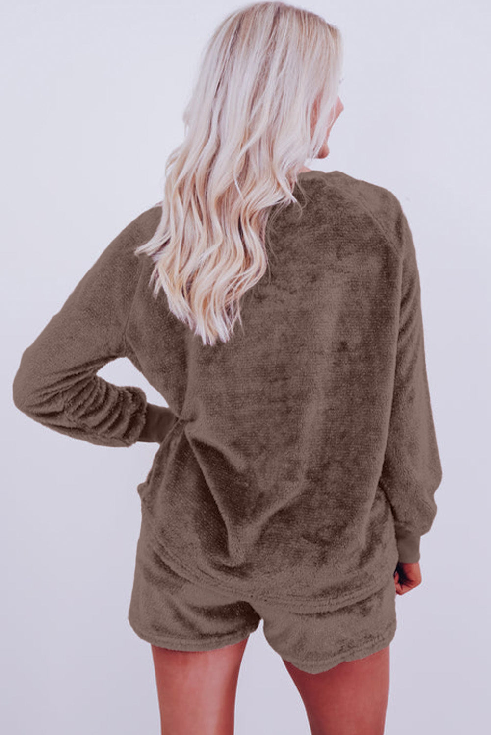 Solid Loose Fit Two Piece Fleece Lounge Set