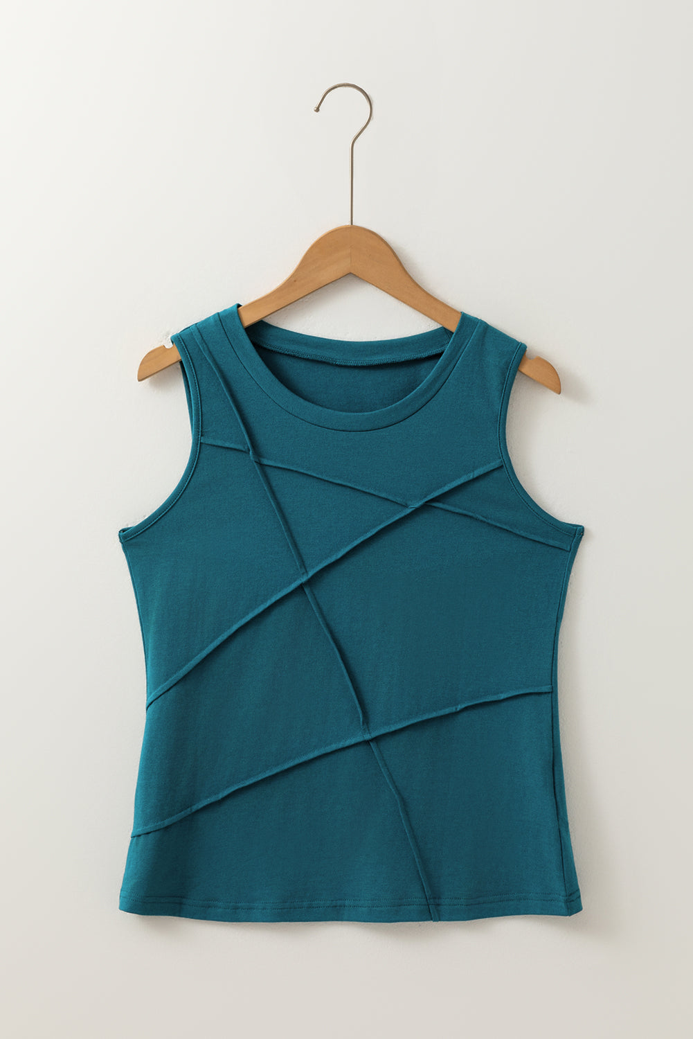 Solid Color Stitching Detail Round Neck Tank Top