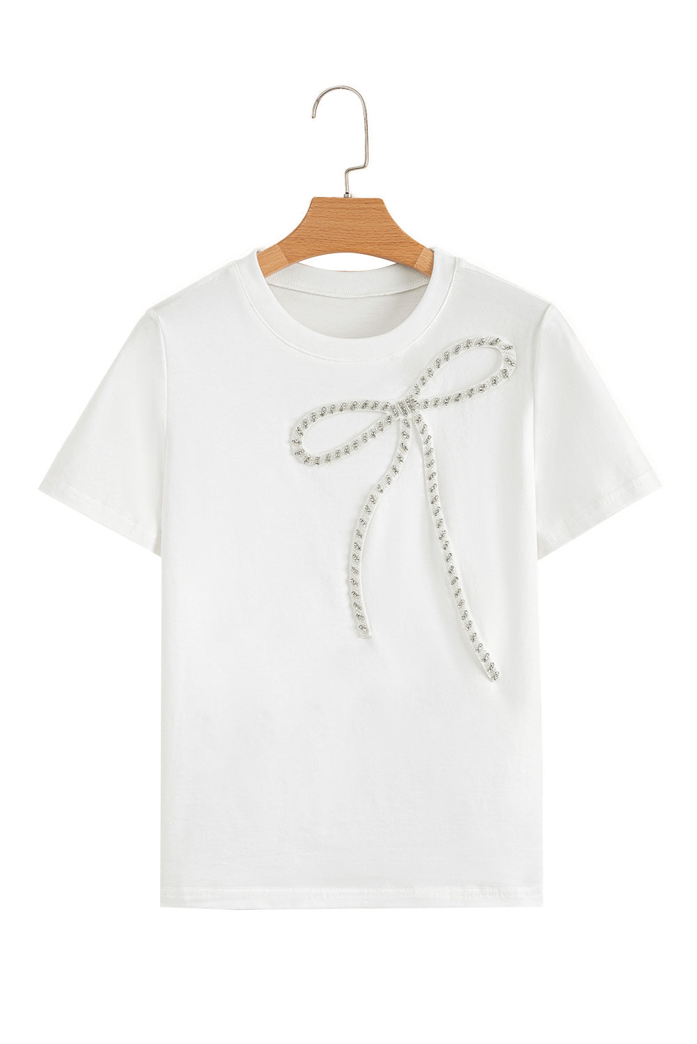 Rhinestone Bow Embellished Round Neck Tee