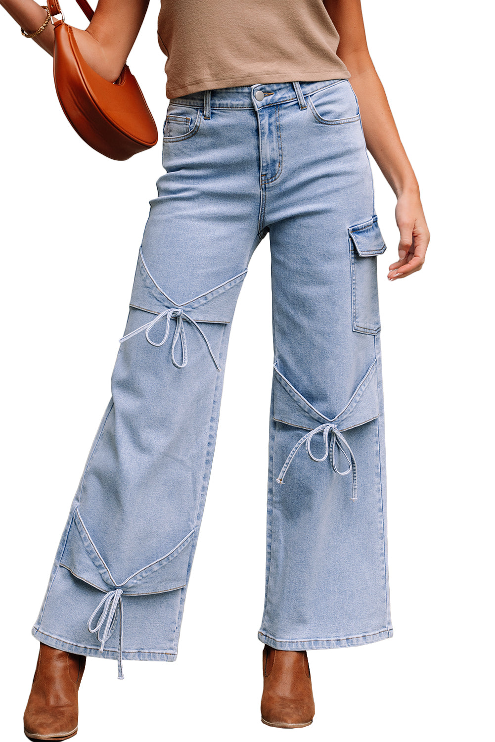 Bowknot Decor Boyfriend Cargo Jeans