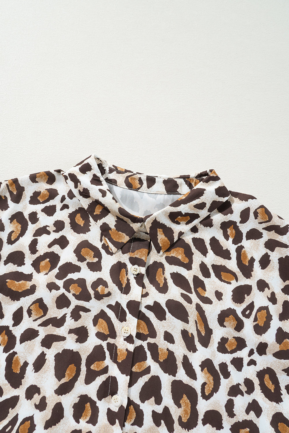 Plus Size Leopard Print Short Sleeve Buttoned Shirt