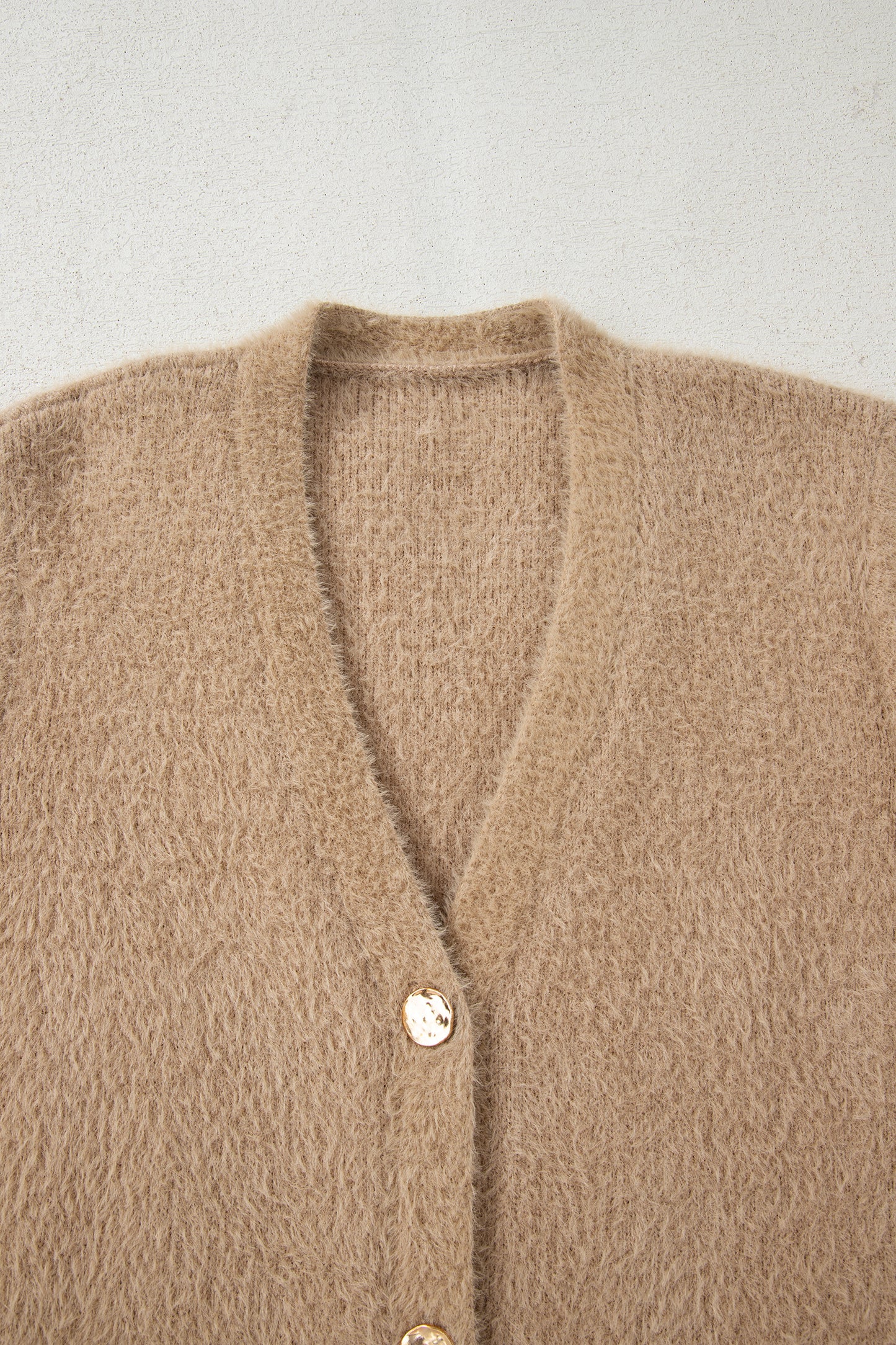 Fuzzy Buttoned Front Midi Solid Cardigan
