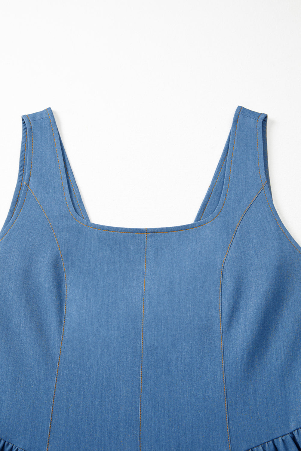 Square Neck Pleated Waist V Cut Backless Tied Fit and Flare Dress