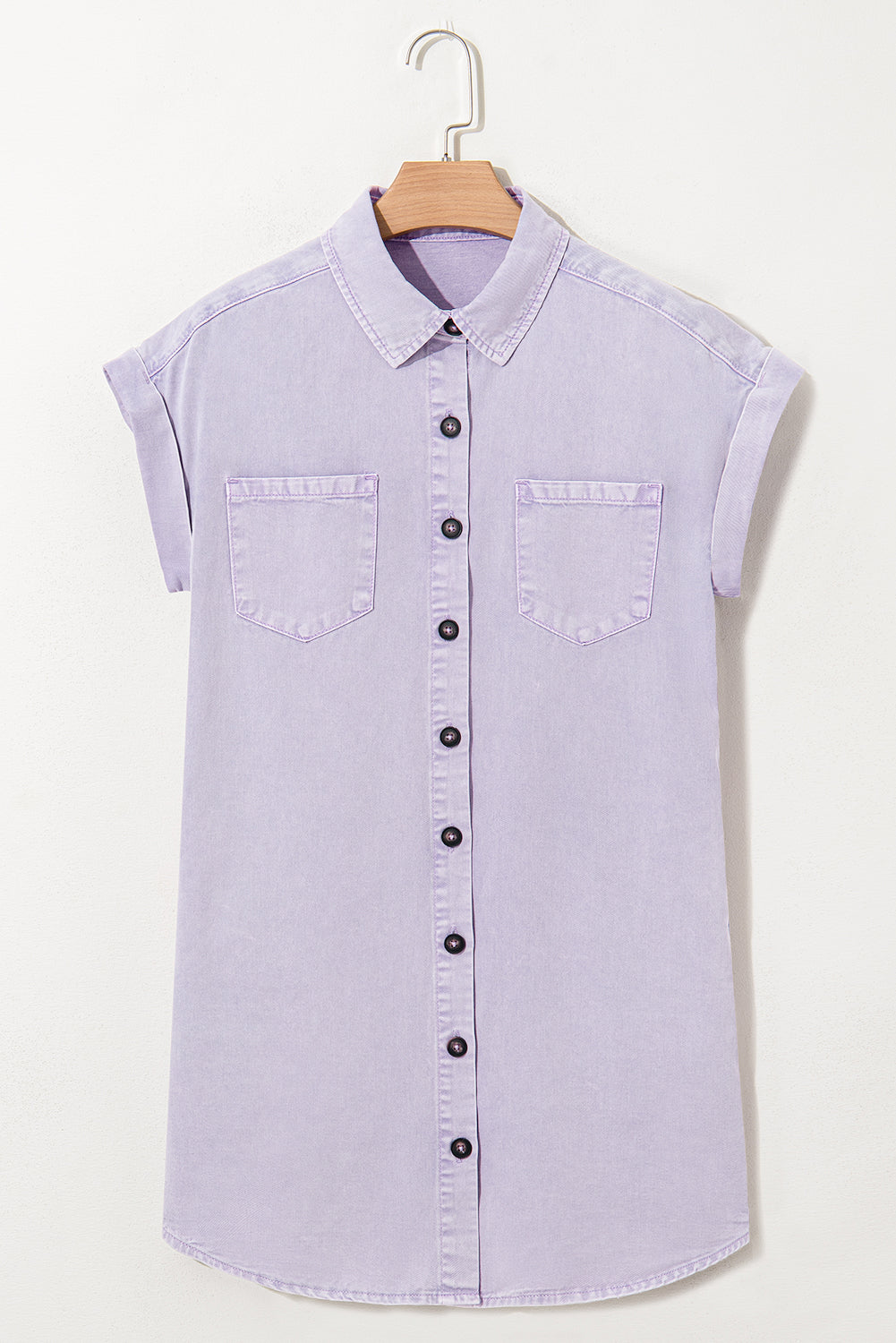 Short Sleeve Double Chest Pocket Denim Shirt Dress