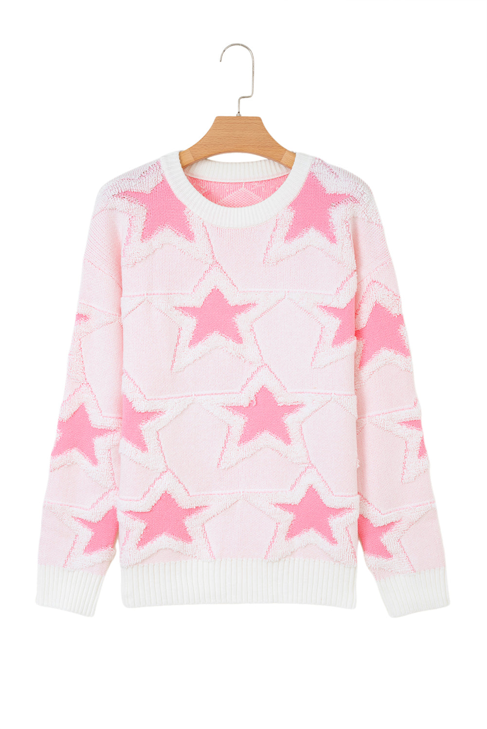 Oversized Cute Star Pattern Ribbed Edge Drop Shoulder Sweater