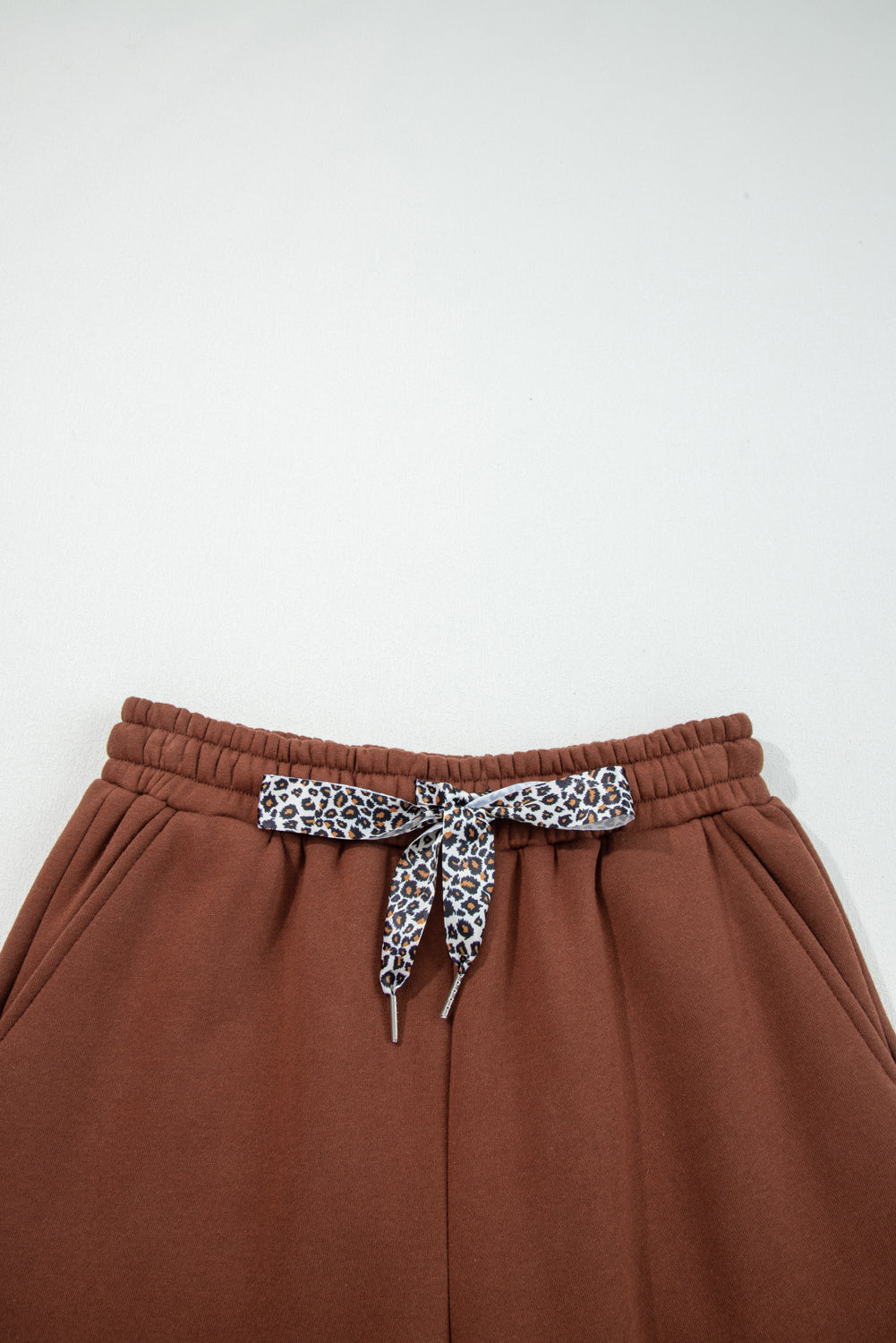 Fleece Lined Leopard Drawstring Elastic Waist Solid Pants