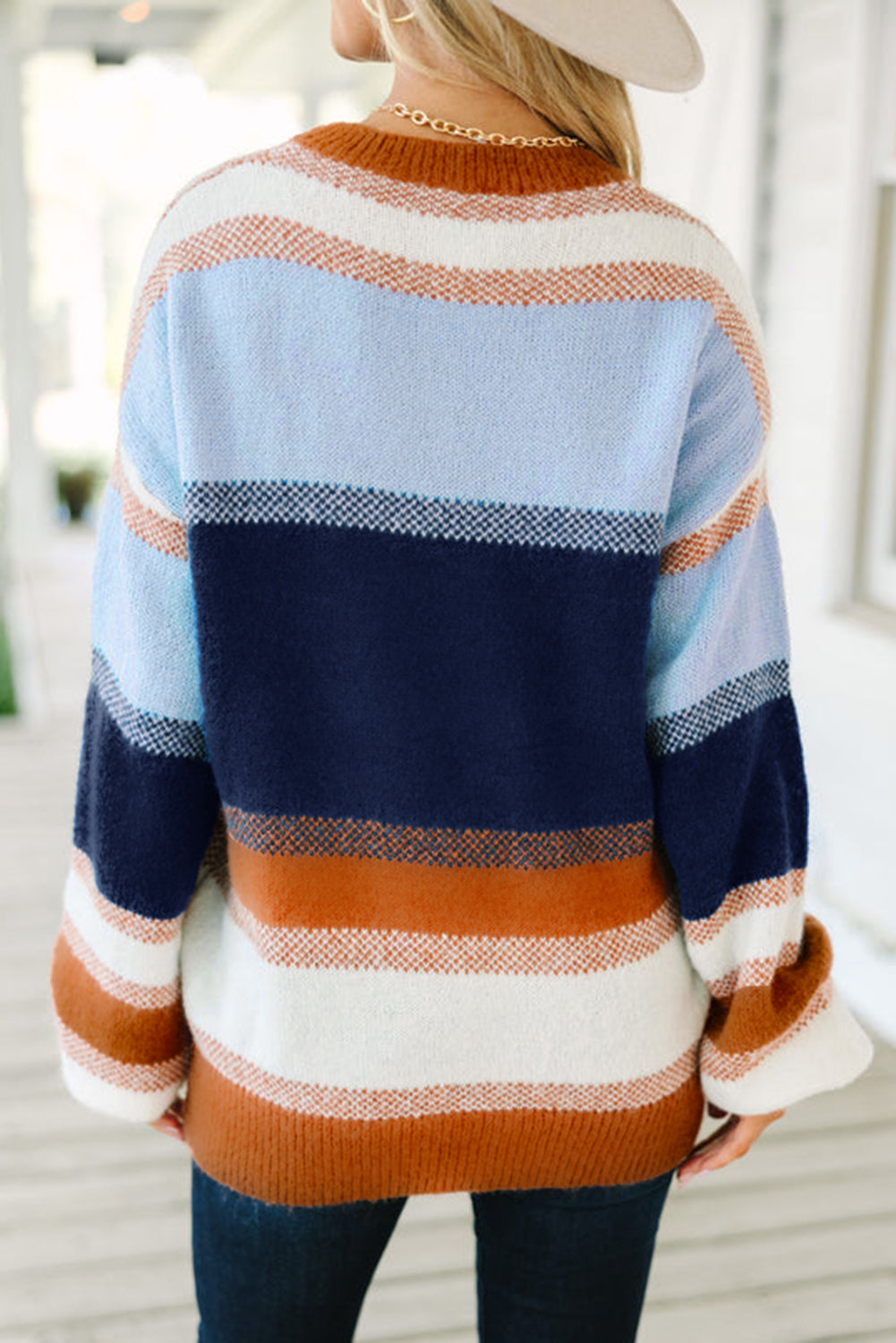 Color Block Round Neck Tunic Sweater