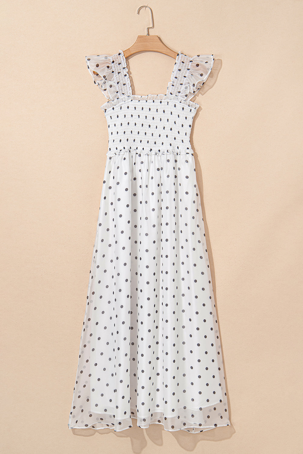 Polka Dot Flutter Sleeve Square Neck Smocked Maxi Dress