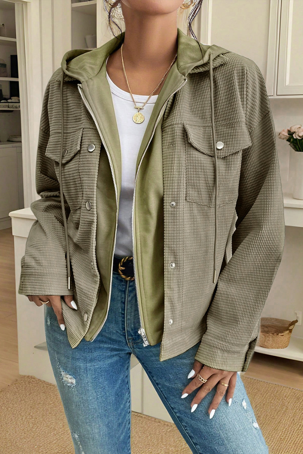 2 in 1 Thermal Knit Textured Hooded Jacket