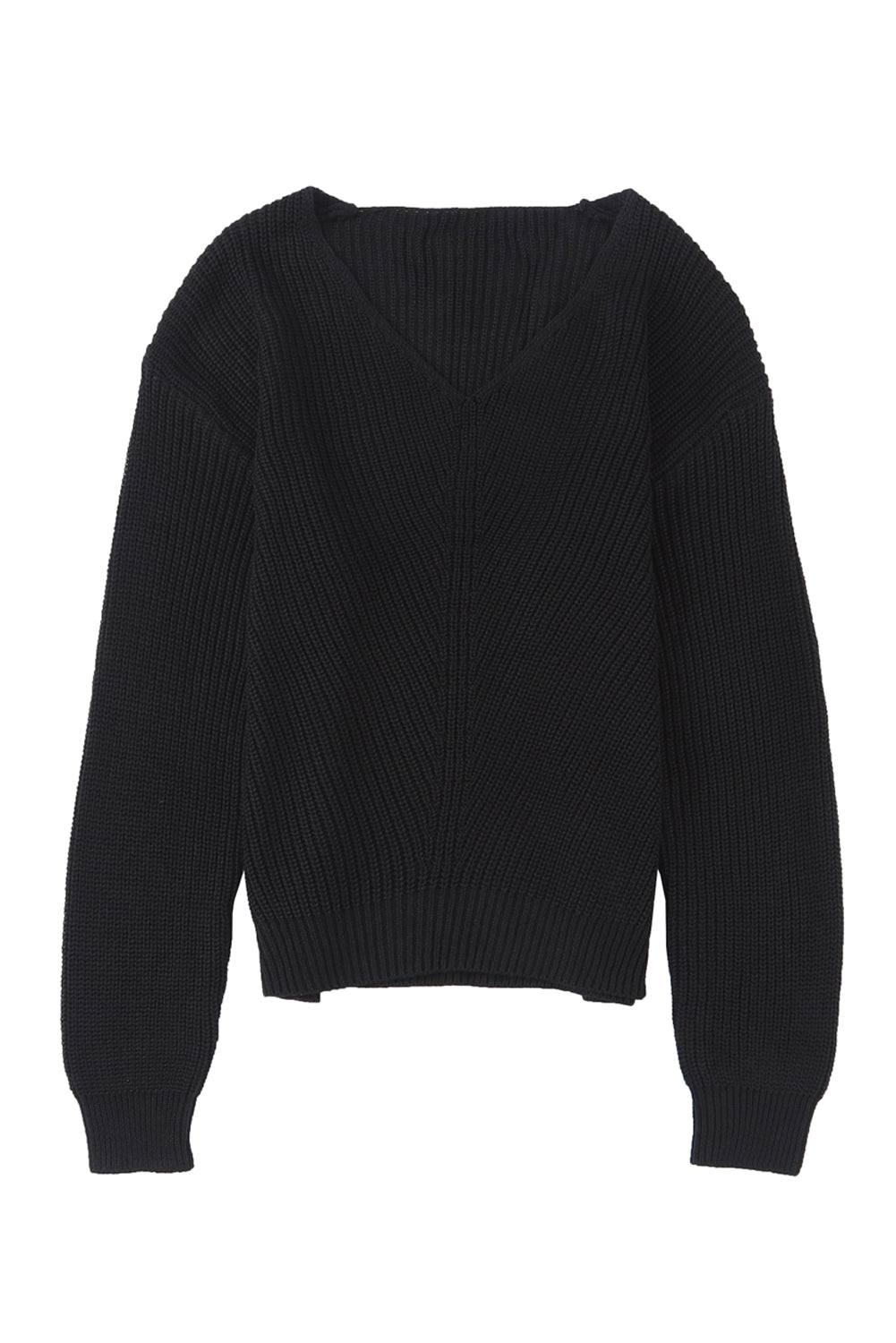 Ribbed Knit V Neck Sweater