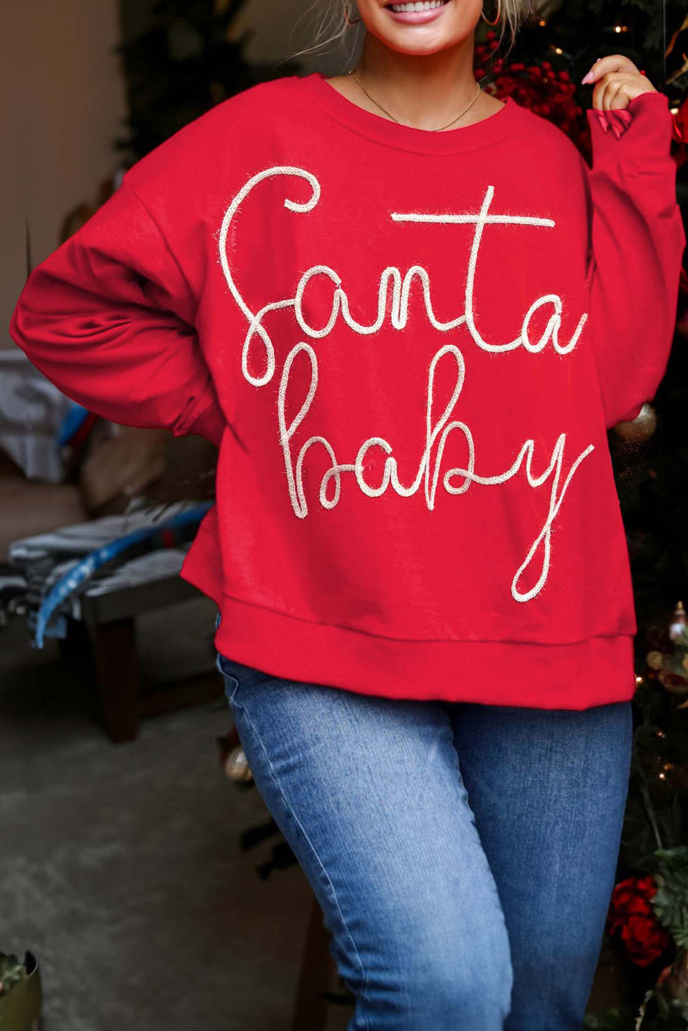 Plus Size Santa Baby Tinsel Crew Neck Sweatshirt