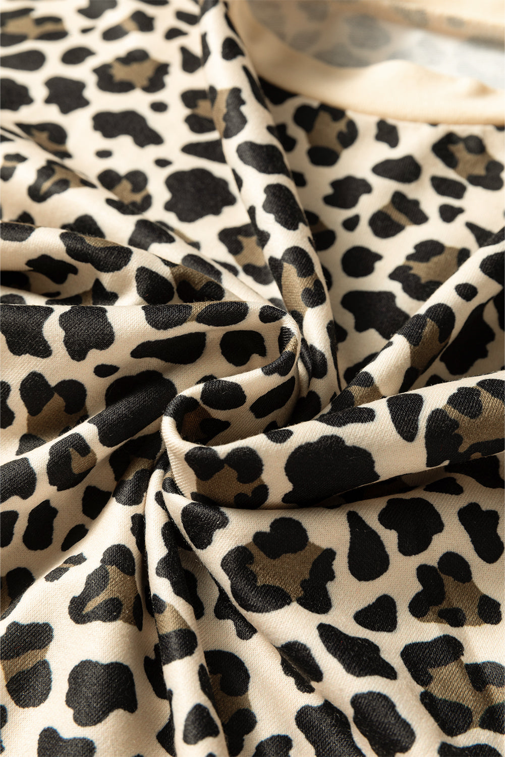 Leopard Print Contrast Trim Long Sleeve Pullover Drawstring Shorts 2pcs Outfit