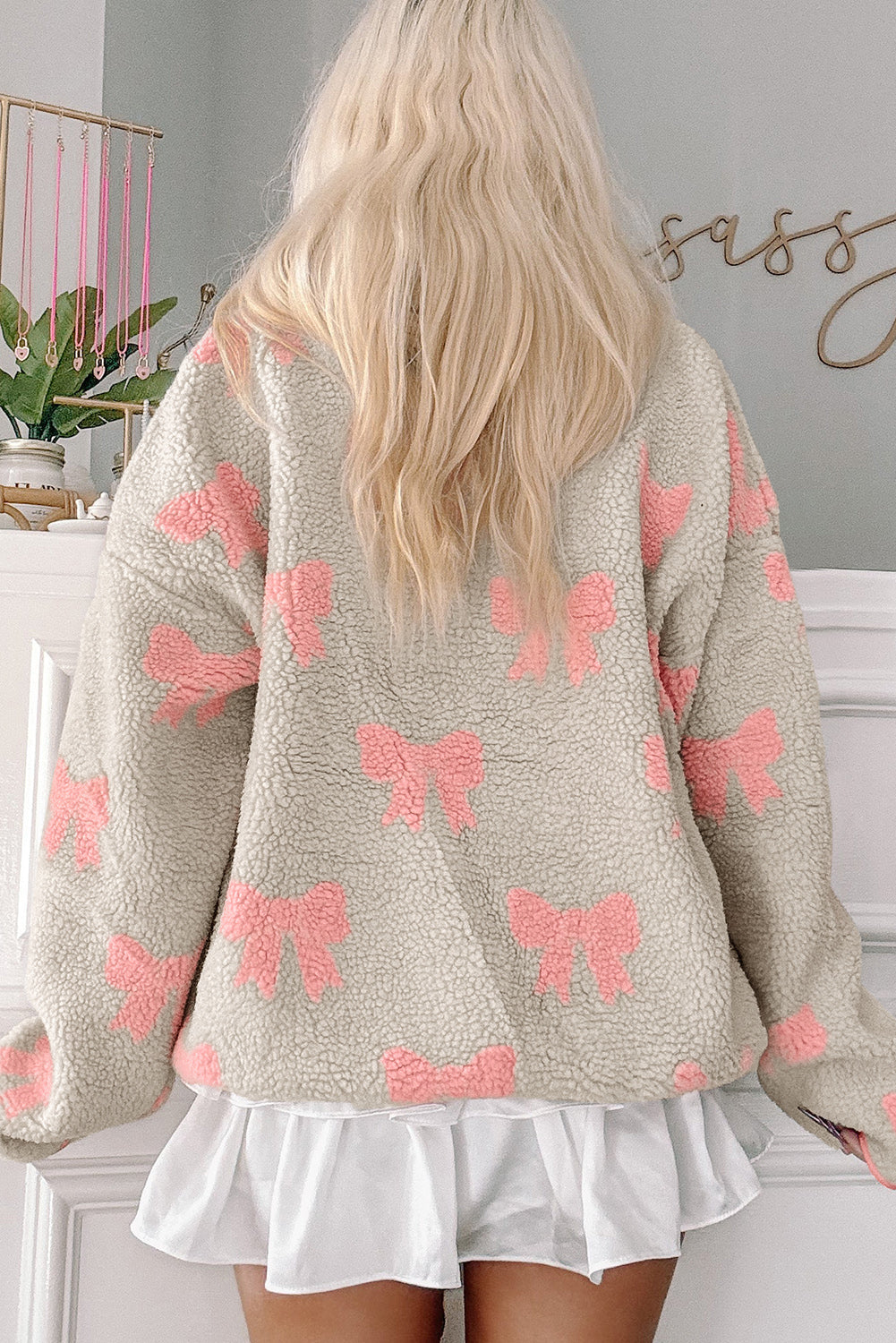 Sherpa Quarter Zip Drop Shoulder Baggy Sweatshirt